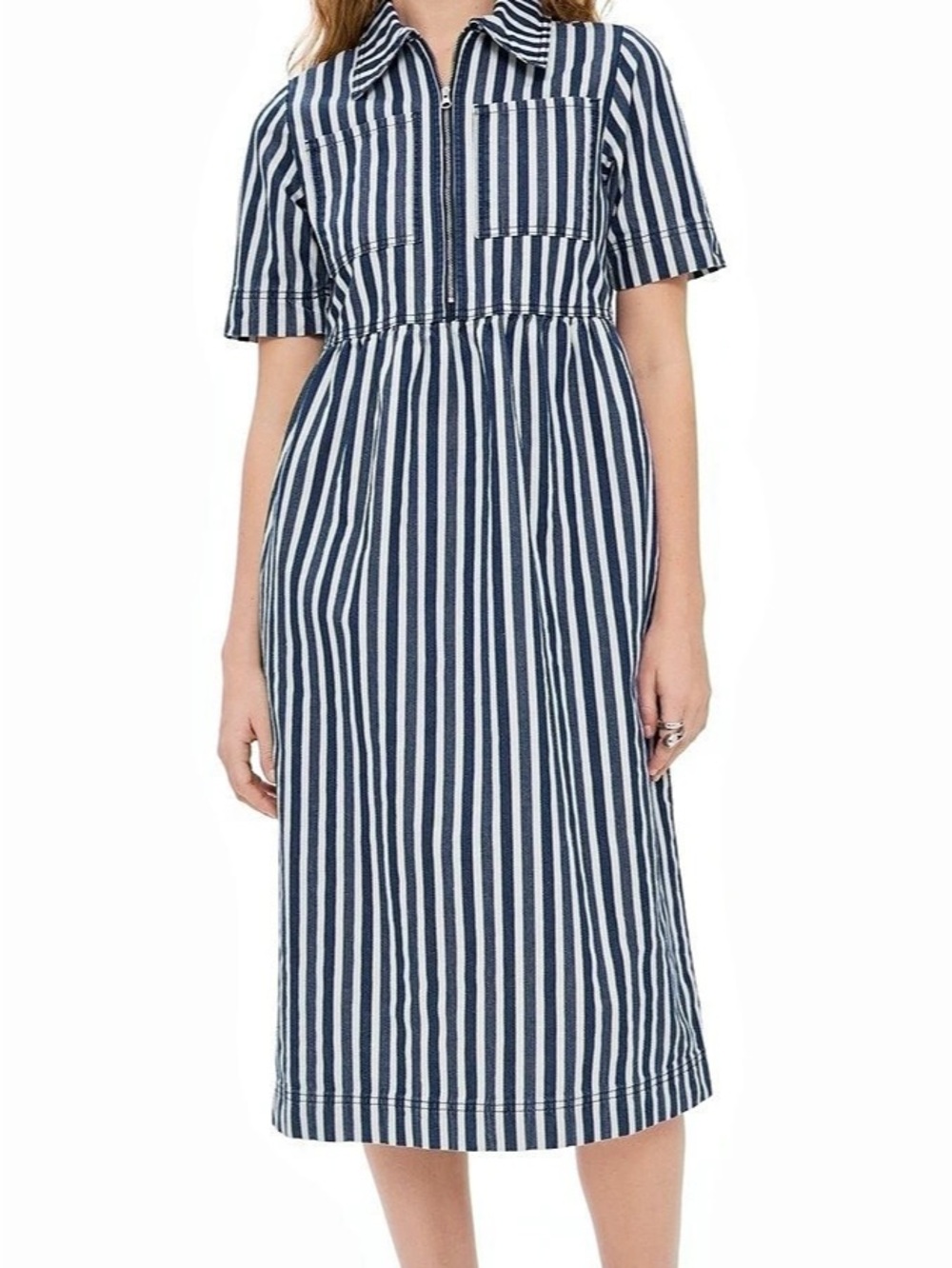 ALIGNE Striped Midi Dress in Blue & White UK 4 Like New